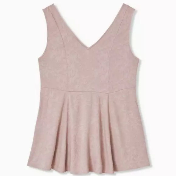 Torrid Size 1 Taupe Jacquard Button Front Fit & Flare Peplum Top - Picture 2 of 8